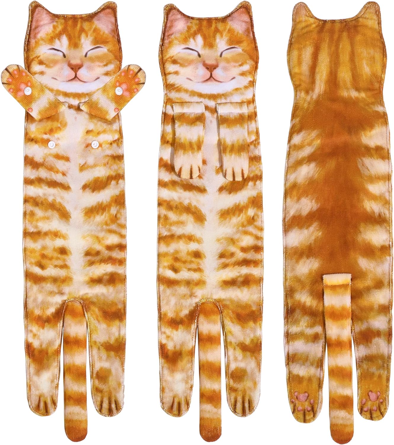 Cat Polyester Hand Towel (Orange, 1 Pack)