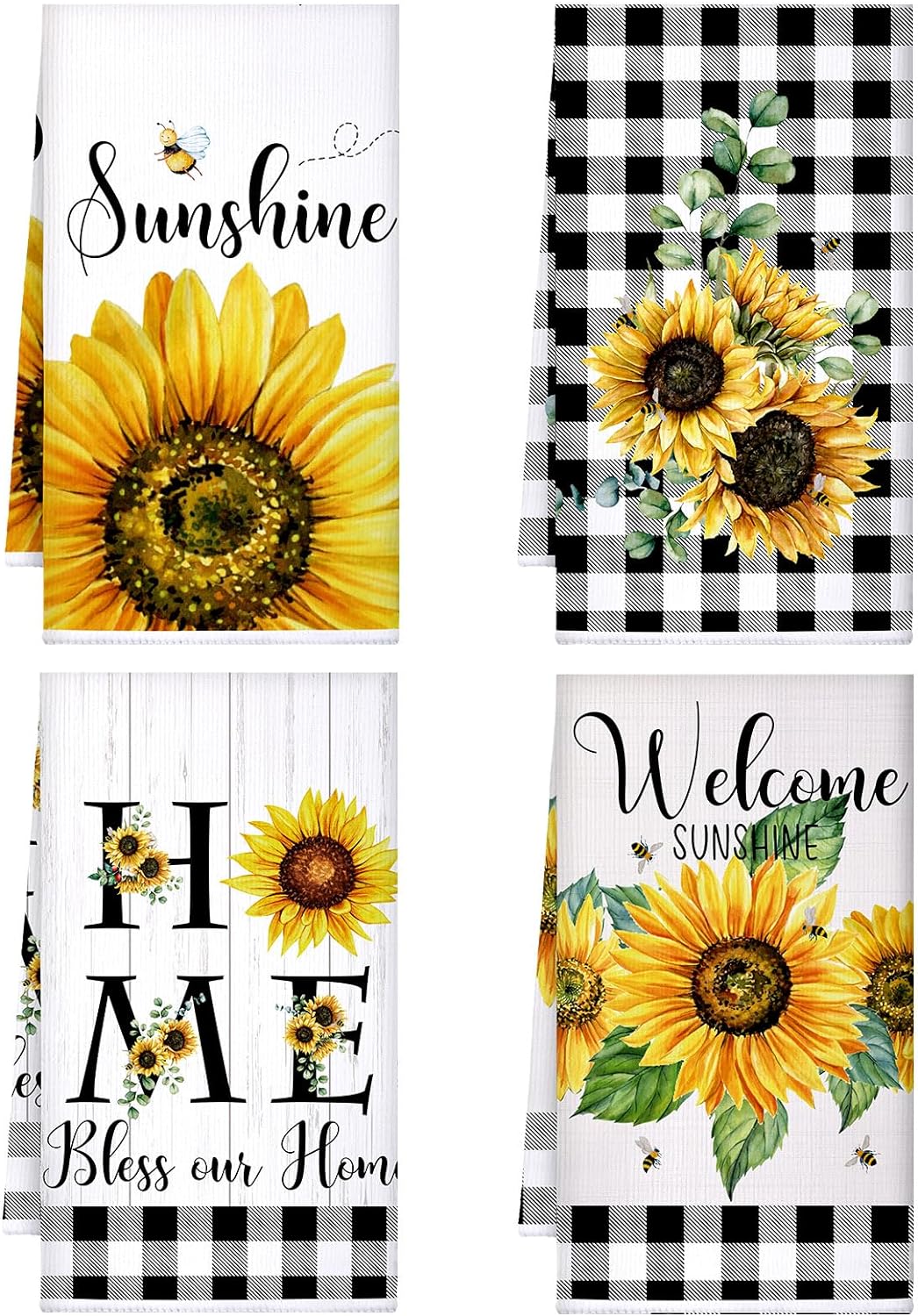 Sunflower Spring Kitchen Towels 4 Pieces, Kitchen Dish Towels Fast Drying Kitchen Decor for Cooking, 16" x 24"