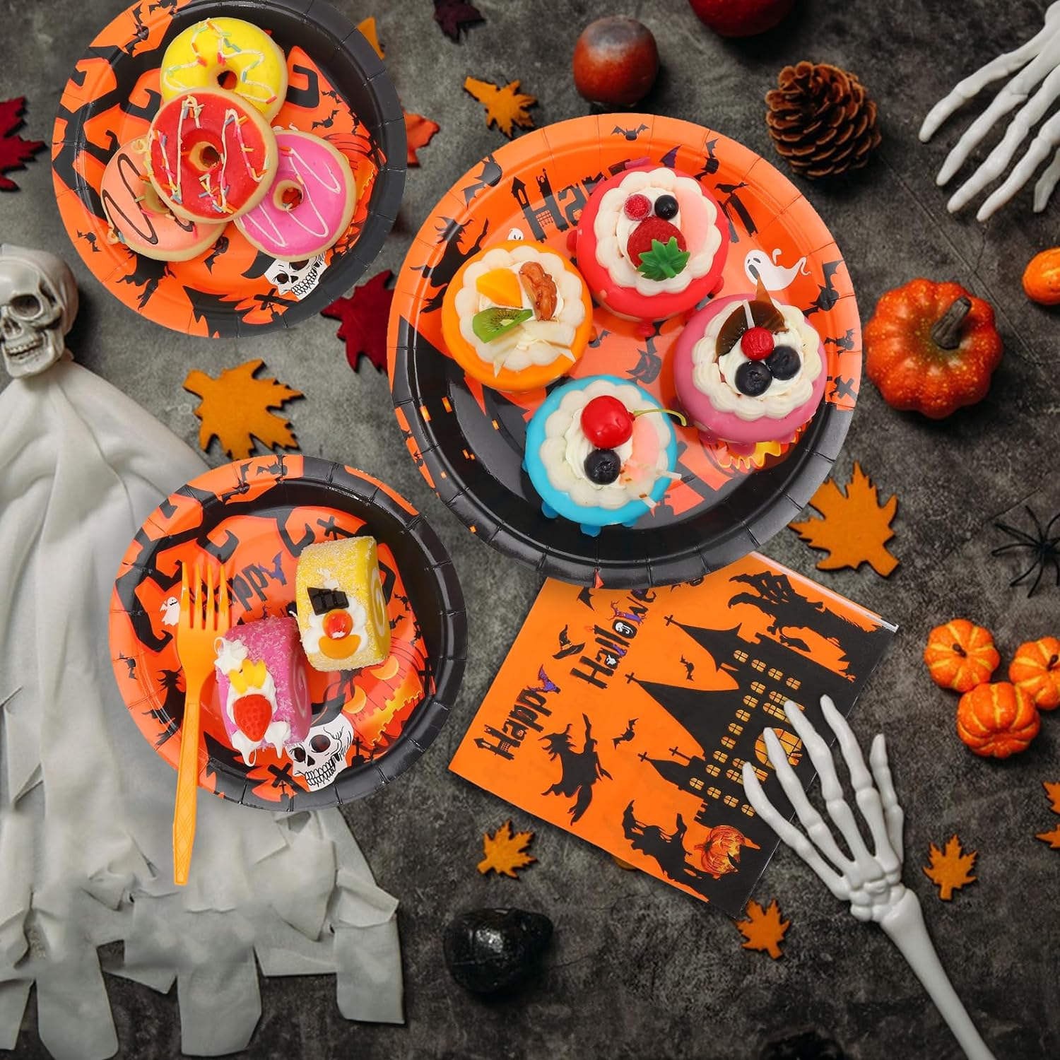 Halloween Plates and Napkins Party Supplies (96 PCS) Happy Halloween Theme Party Tableware Set