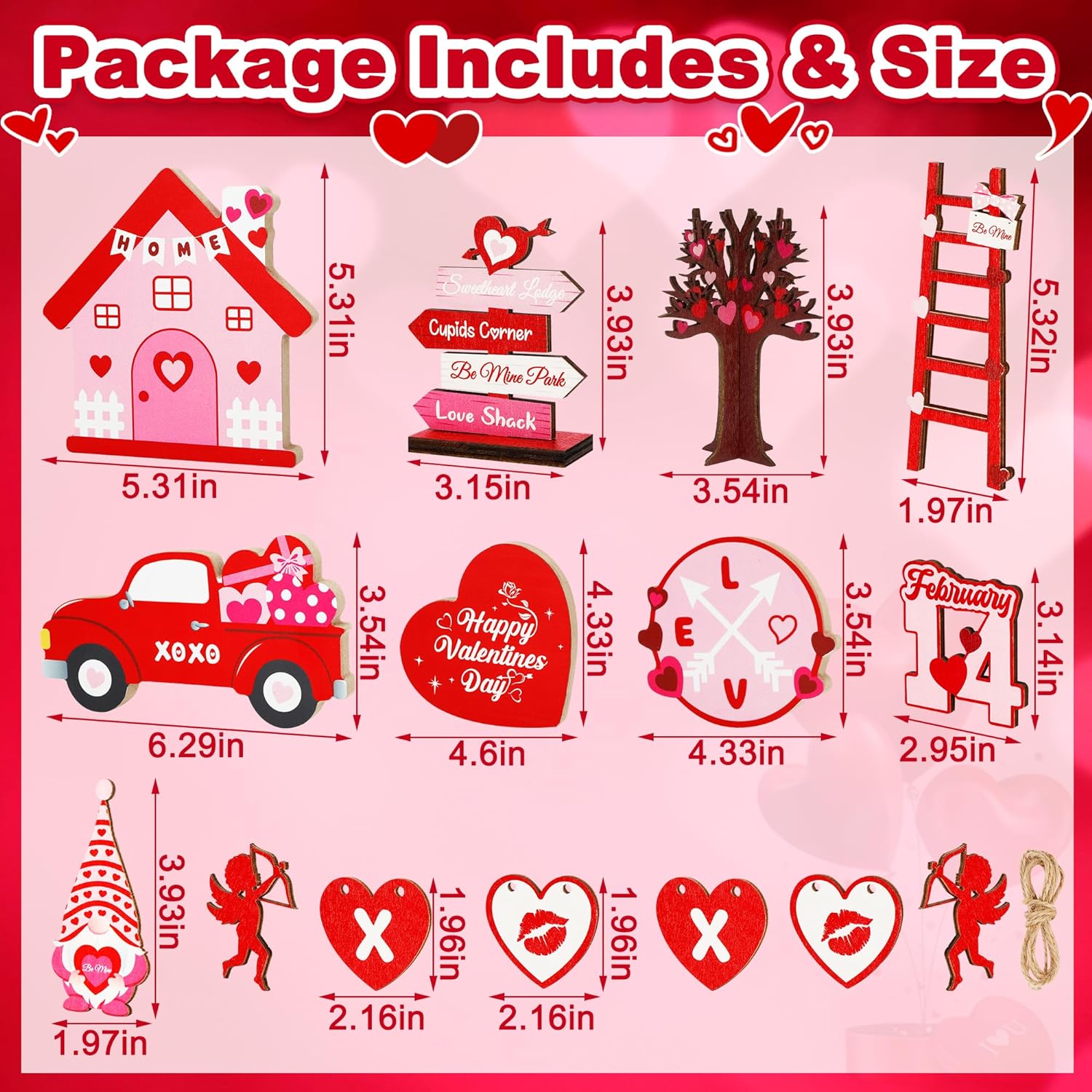 15 Pieces Love Valentines Tiered Tray Decor Set (Tray Not Included)