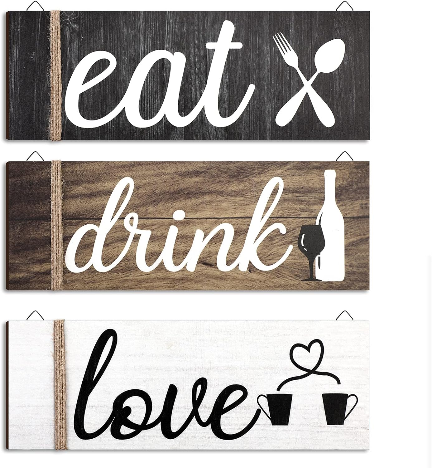 3 Pieces Kitchen Wall Decor Eat Sign Rustic Wooden Kitchen Sign