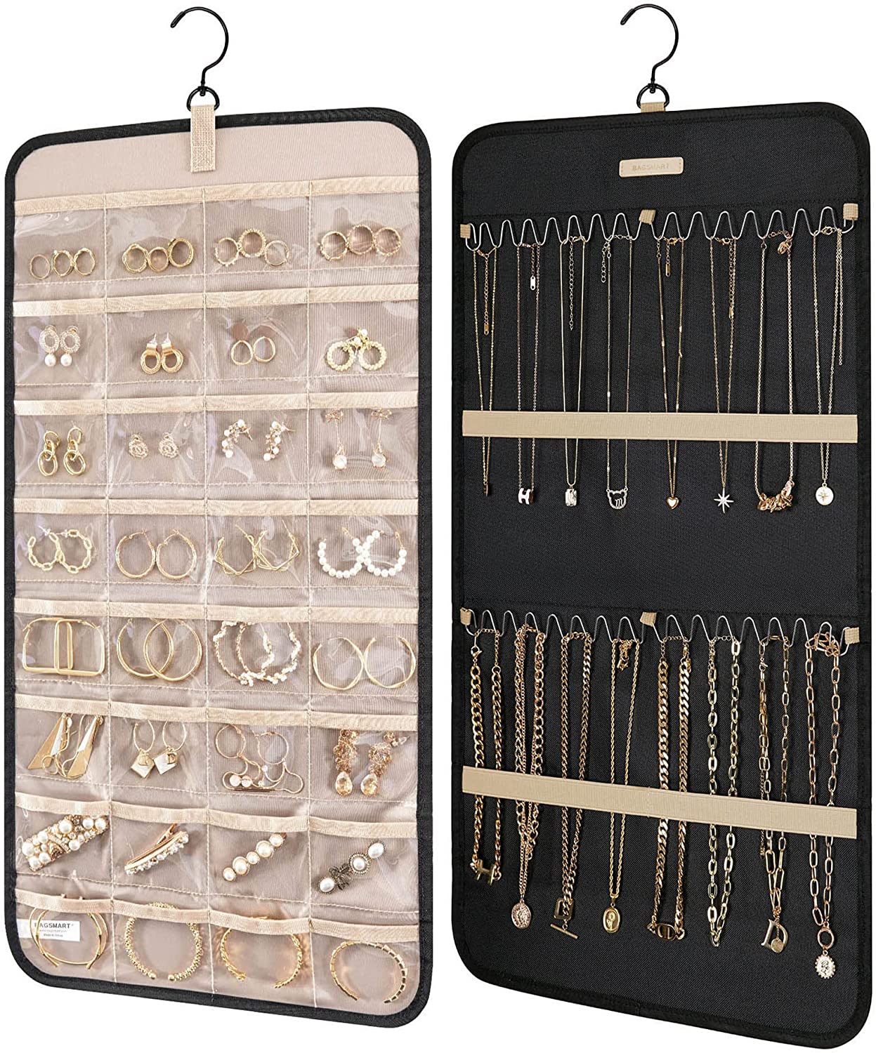 Hanging Jewelry Organizer with Hanger Metal Hooks Double