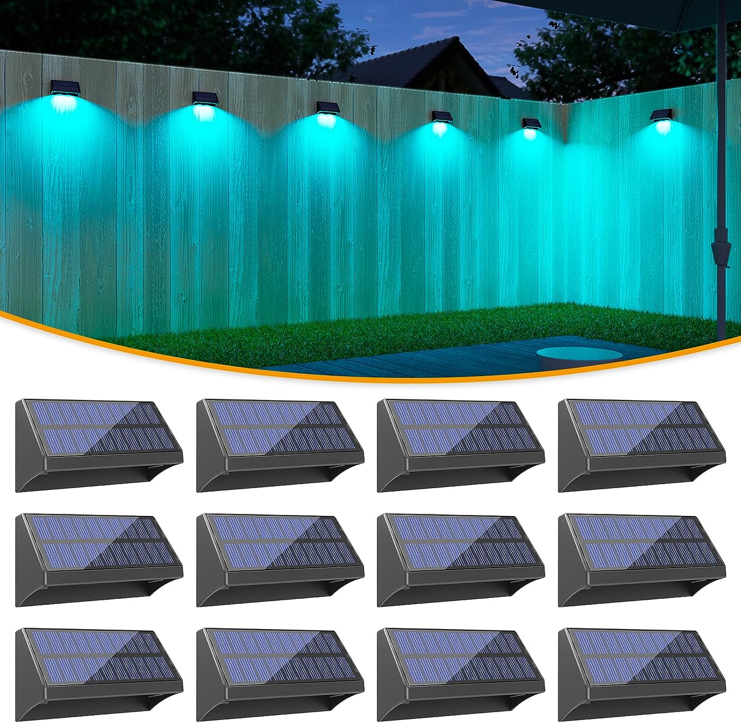 Solar Fence Lights 12 Pack Warm White & RGB Solar Powered Light