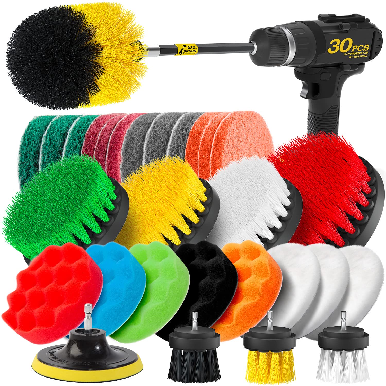 Drill Brush Attachments Set 30 Piece Power Scrubber Brush with Extend Long Attachment All Purpose