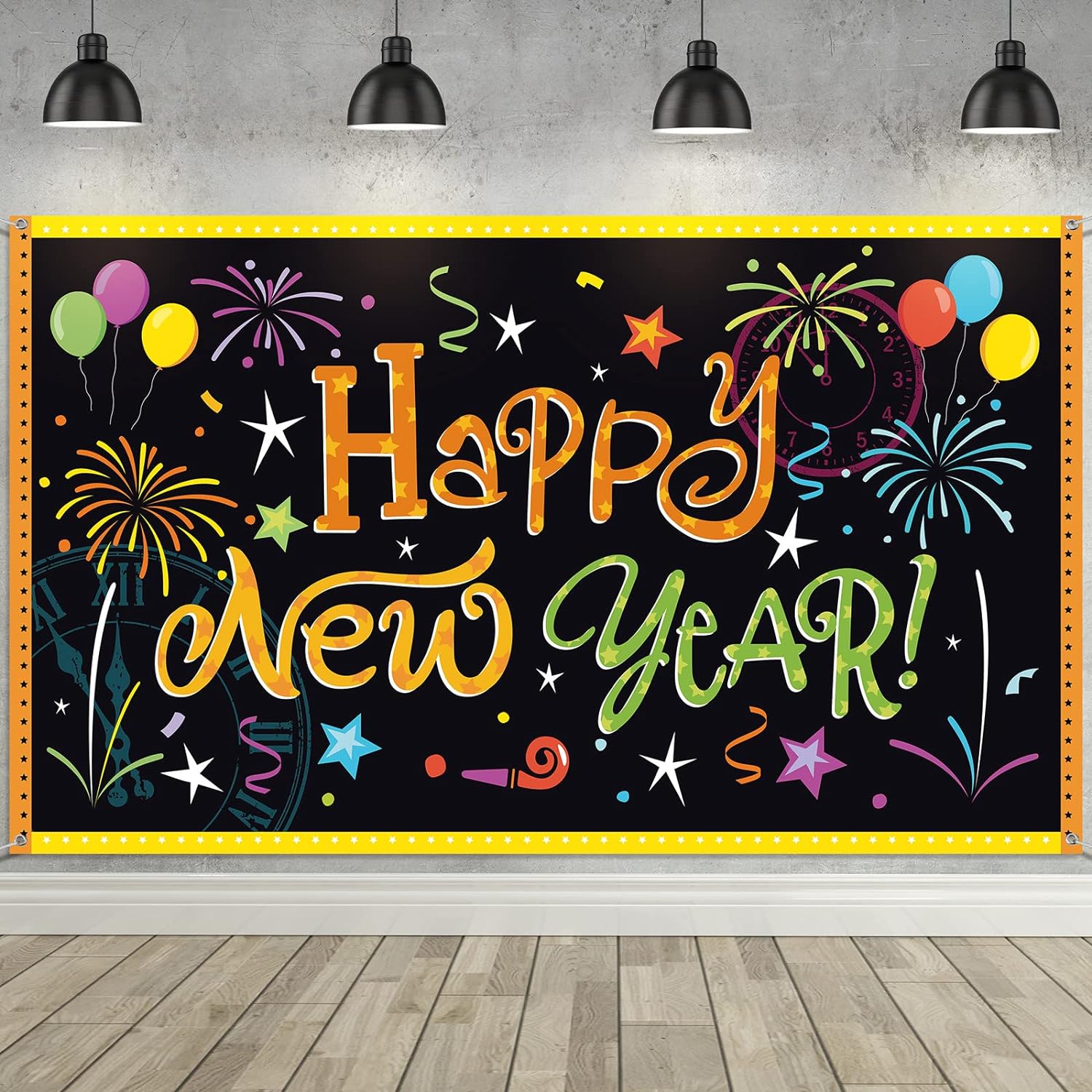 Happy New Year Backdrop Banner 2024 Party Decoration, 43.3 x 72.8 Inches