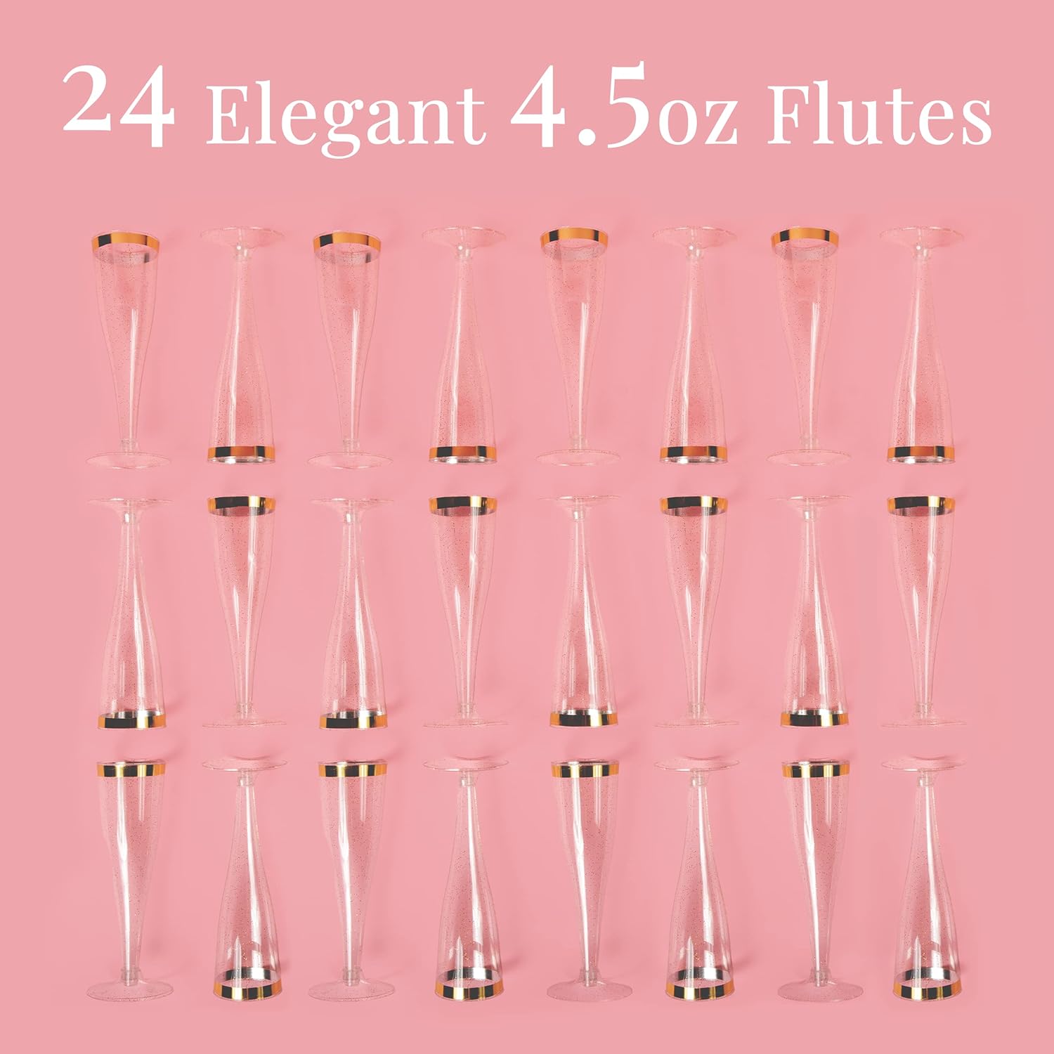 Plastic Champagne Flutes Disposable, 24 Pack Plastic Champagne Glasses for Parties, New Years Eve Party Supplies