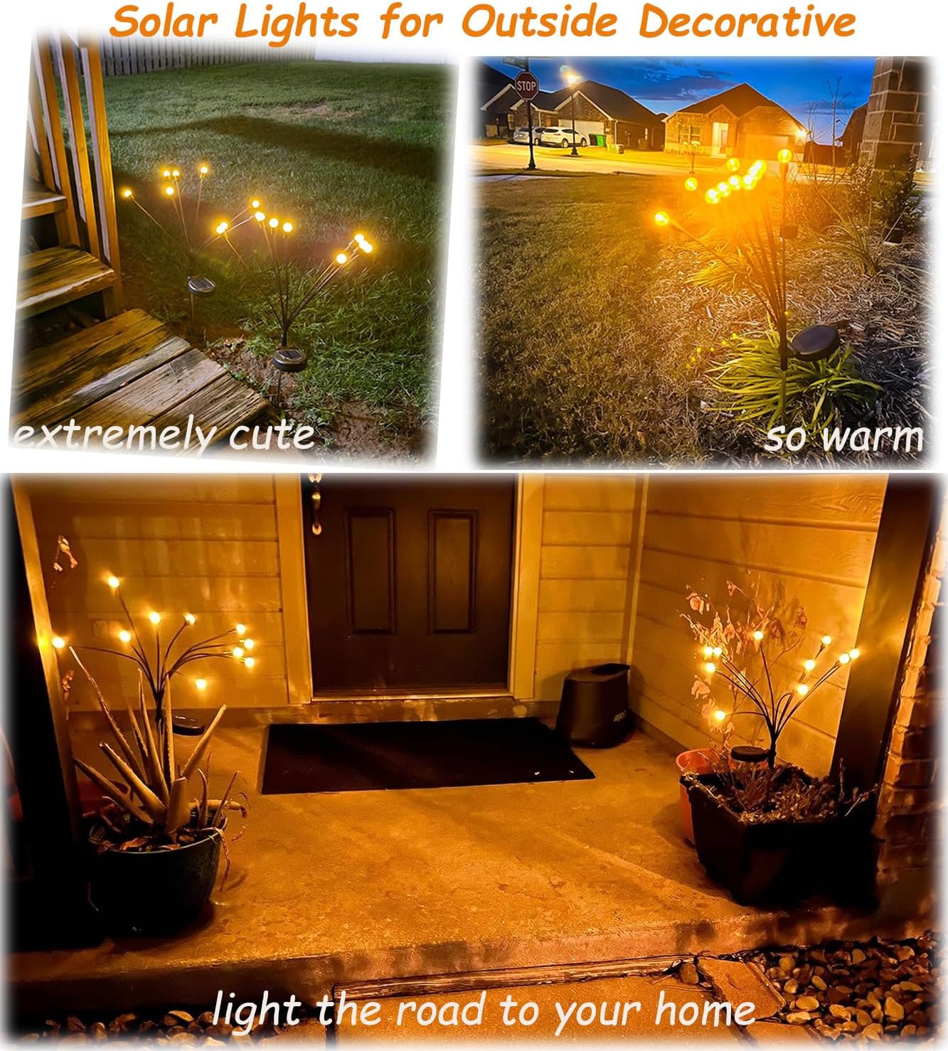 Solar Garden Light Outdoor LED Lights, 2.75 in Length, Warm Yellow, 4 Pack