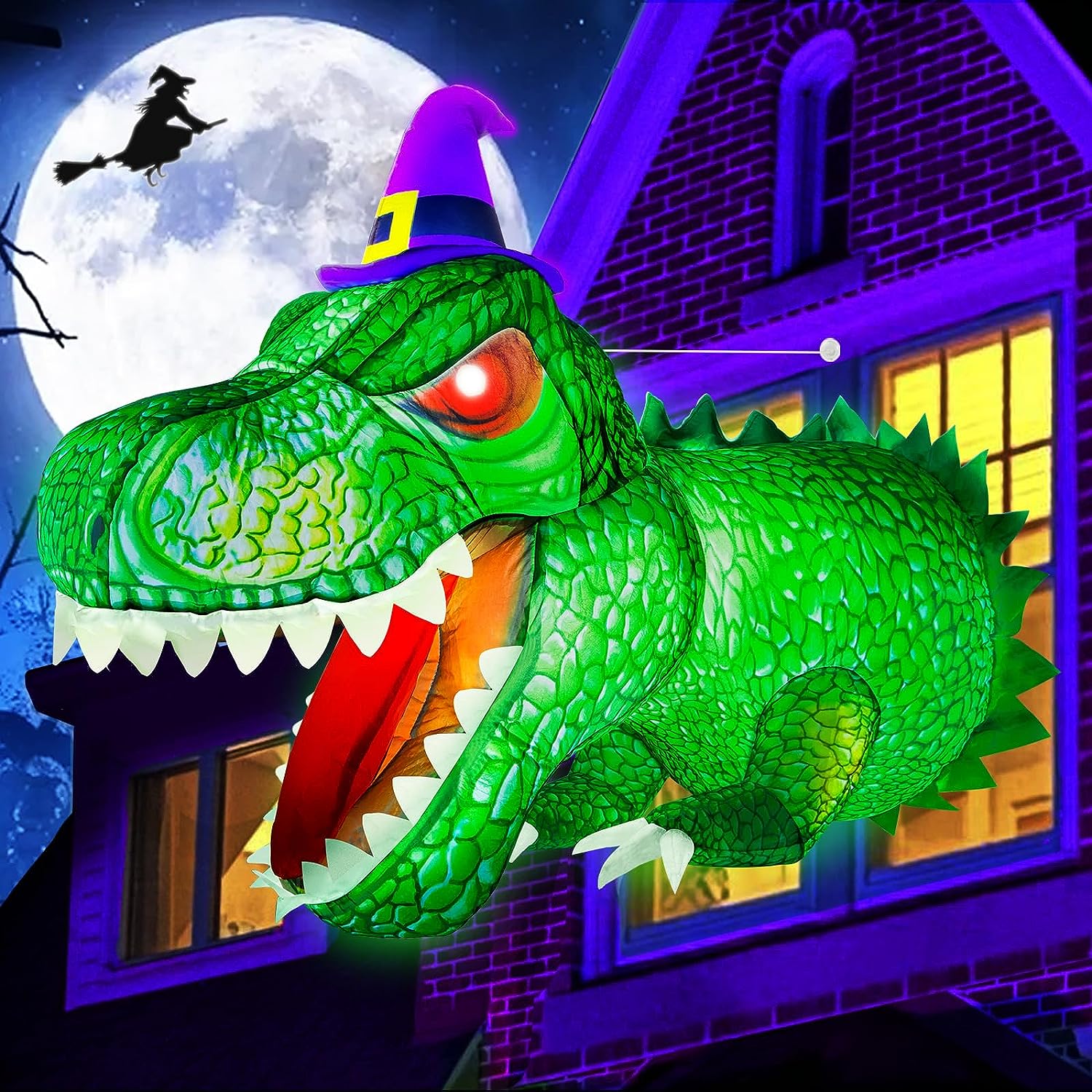 Halloween Inflatables 4FT Dinosaur Broke Out from Window with Built-in LED