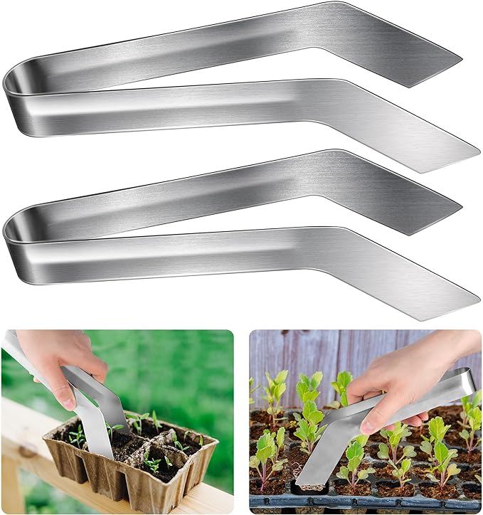 Seedling Transplant Tongs 2 Pack, Stainless Steel Gardening Plants Transplant Tongs 8.7"