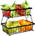 Metal 2-Tier Fruit Basket for Kitchen Counter, Black, 15.25" W