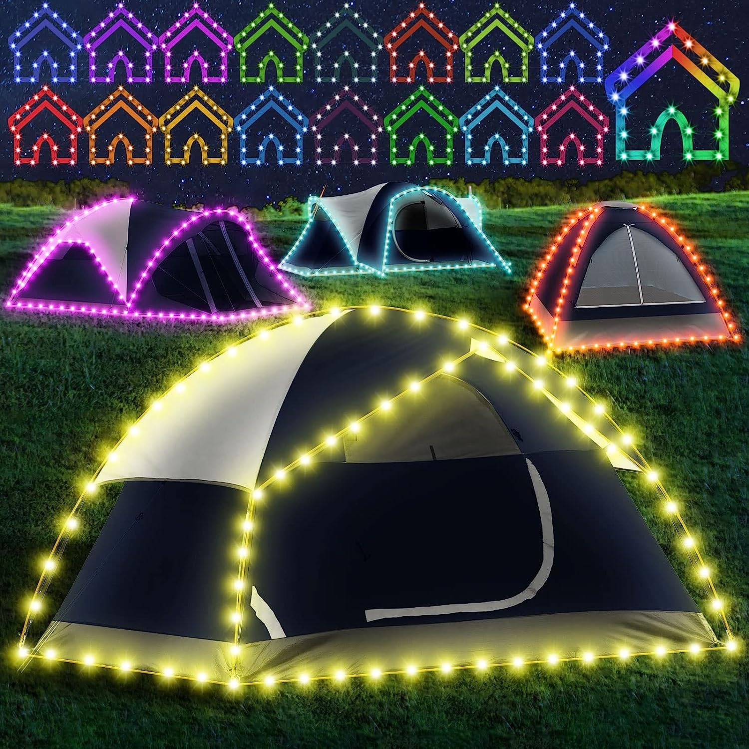 Tent String Lights with Remote Control, 17 Colors 7 Flashing Modes (Tent Not Include)