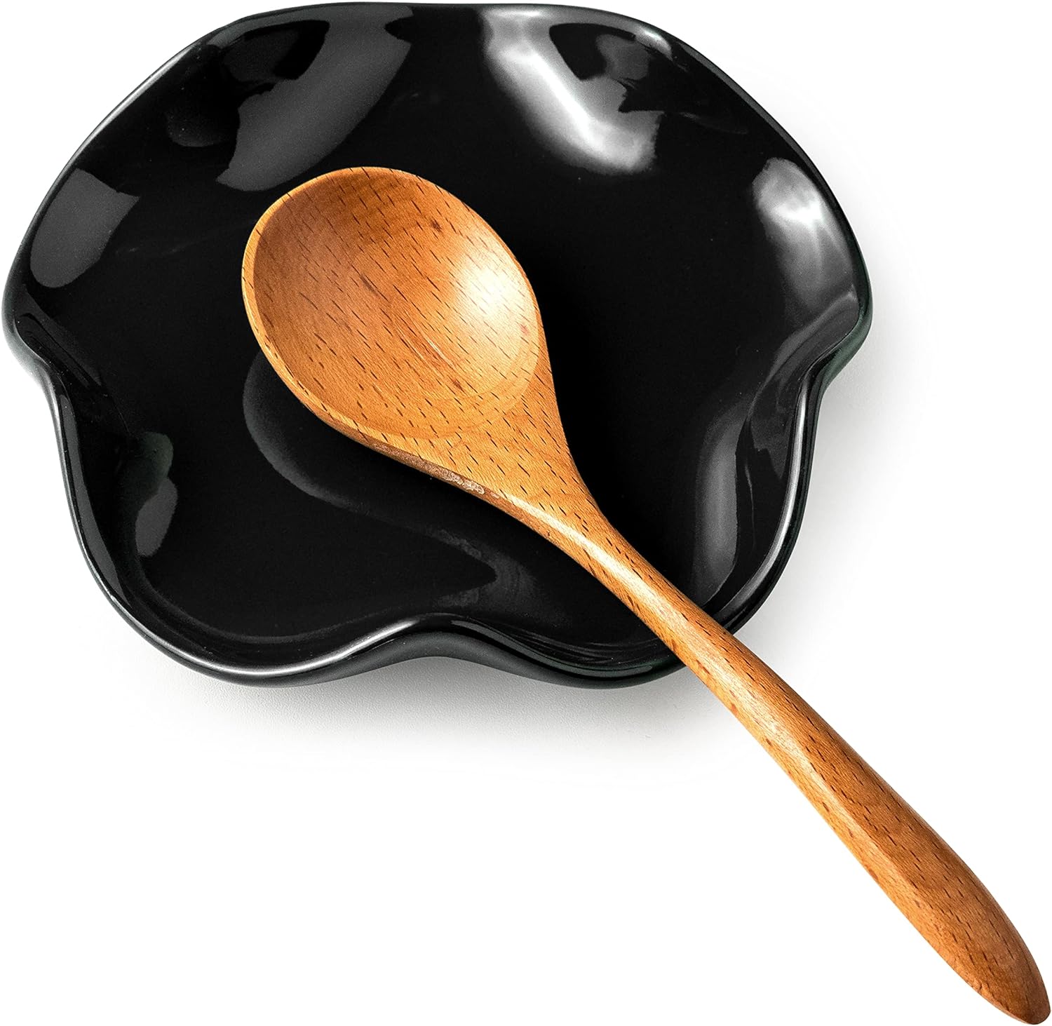 Kitchen Counter Spoon Rest 5.3", Ceramic Spoon Holder for Stove Top, Black