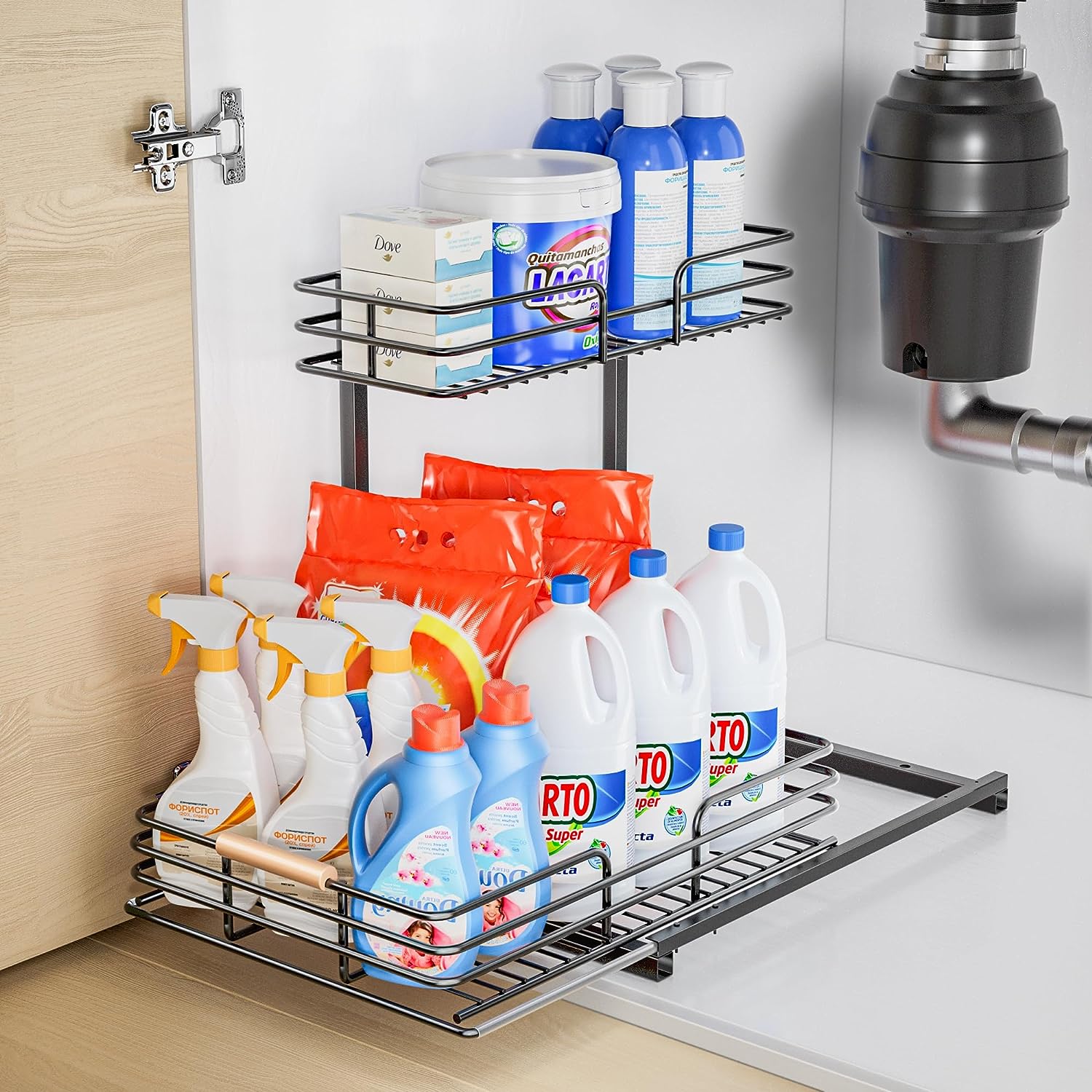 Pull Out Kitchen Cabinet Organizer, 2 Tier Under Sink Organizers and Storage