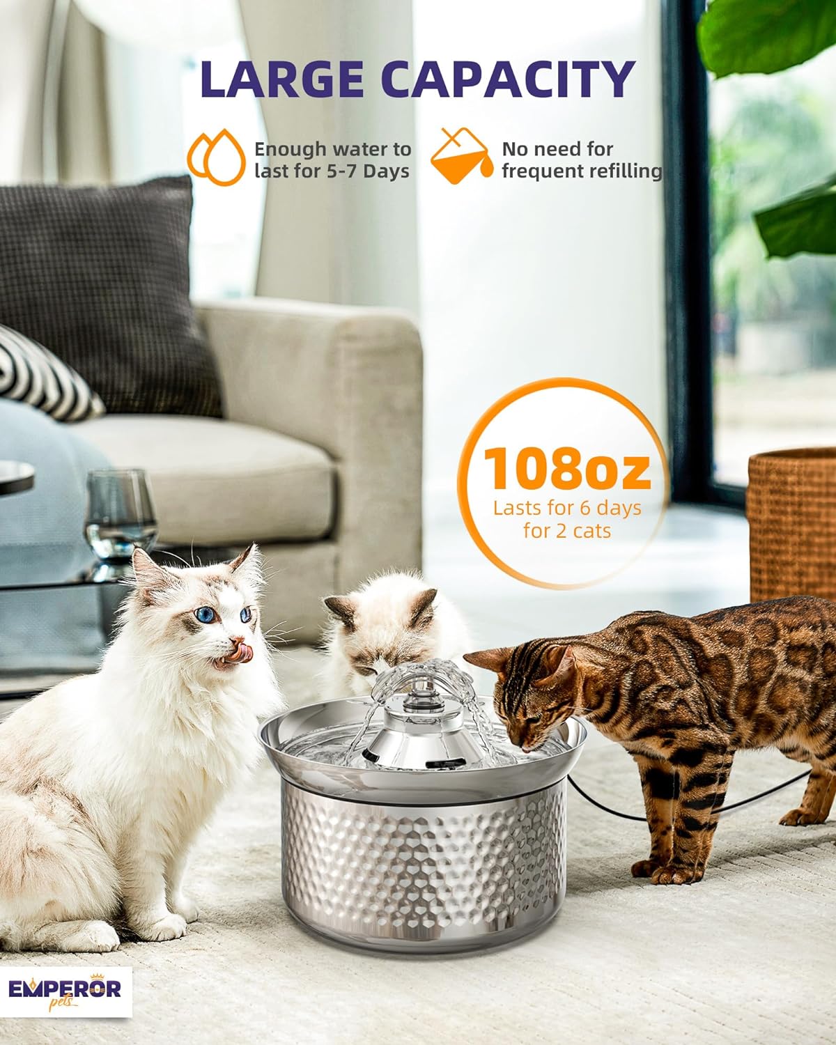 Stainless Steel Cat Water Fountain 3.2L Automatic Dog Water Fountain Cat Fountain for Multiple Pets