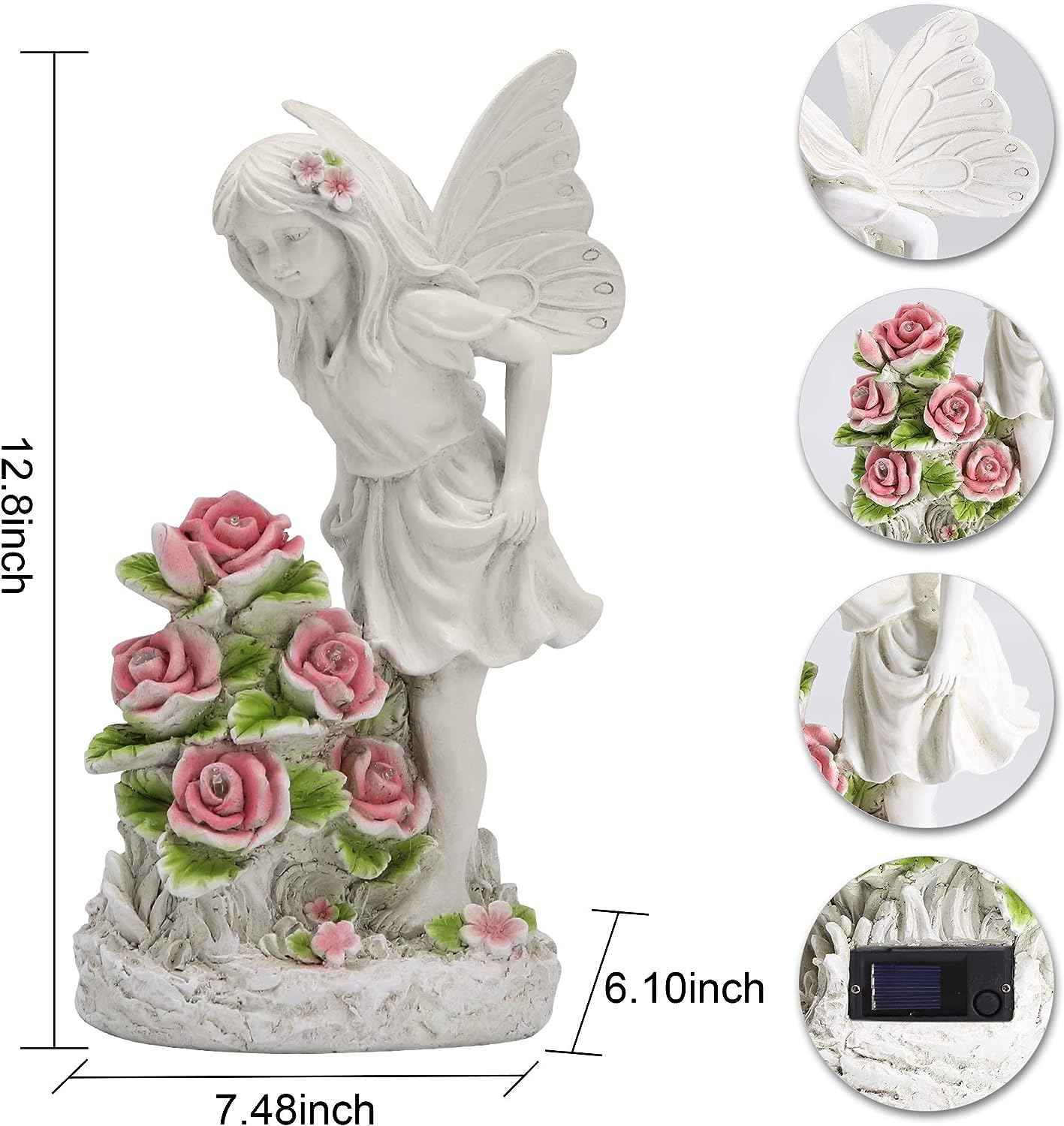 Solar Powered Garden Figurines Angel Garden Statue Outdoor Decor, 12.8 x 7.5 x 6.1 Inch