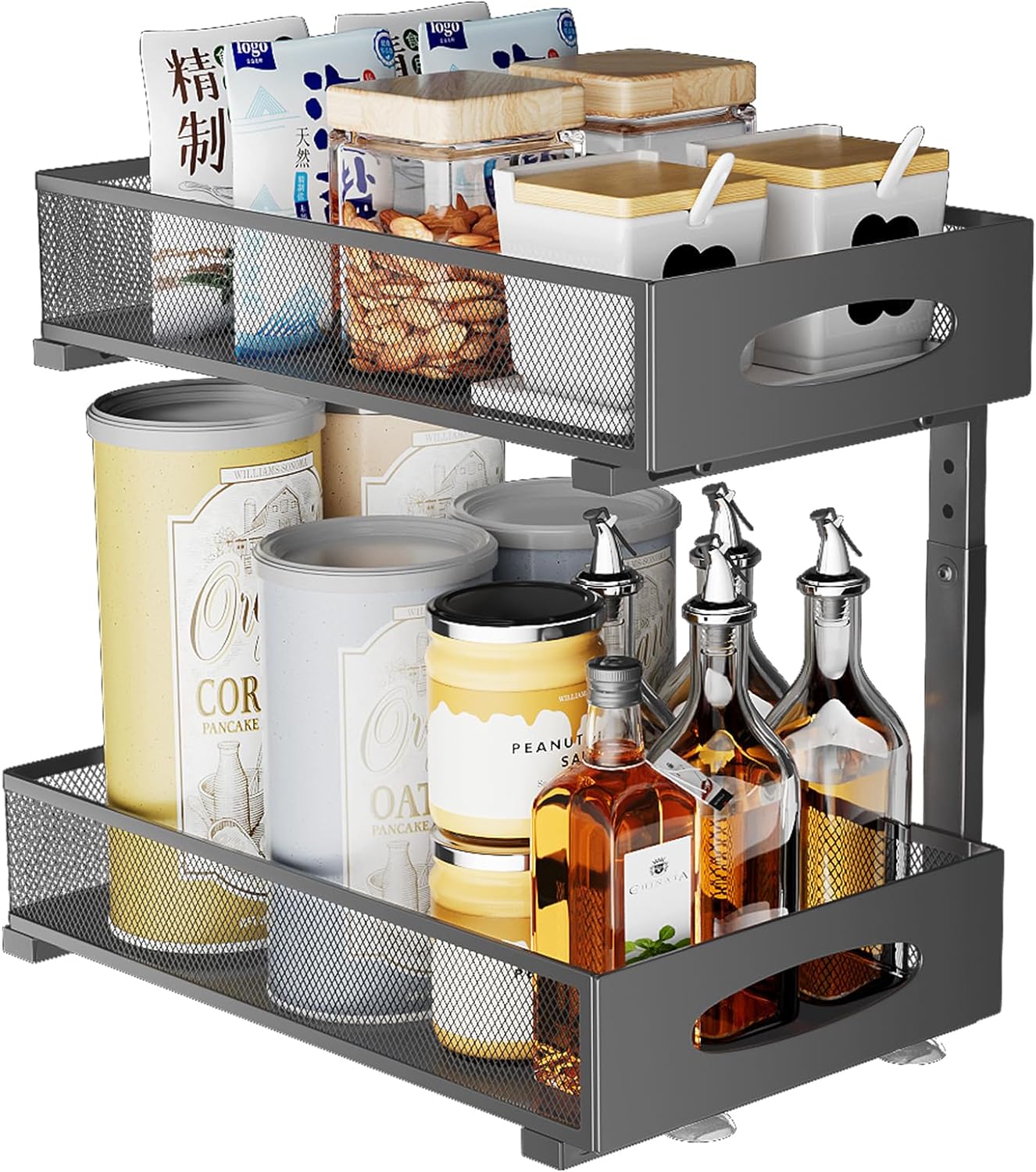 2 Tier Under Sink Organizer with Pullout Baskets with Mesh Sliding Drawers (1 Pack)