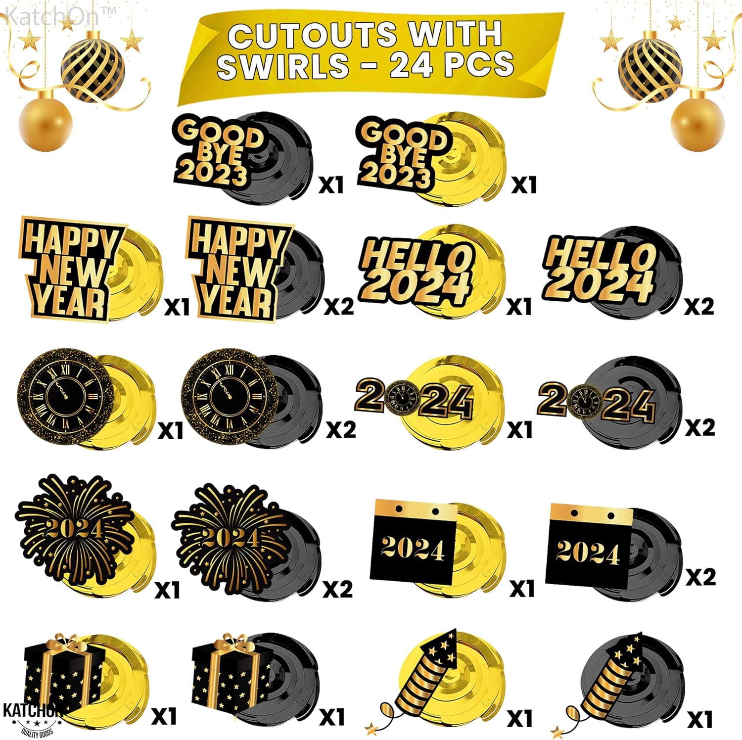 2024 Happy New Year Pack of 30 Hanging Swirls Decorations for New Year