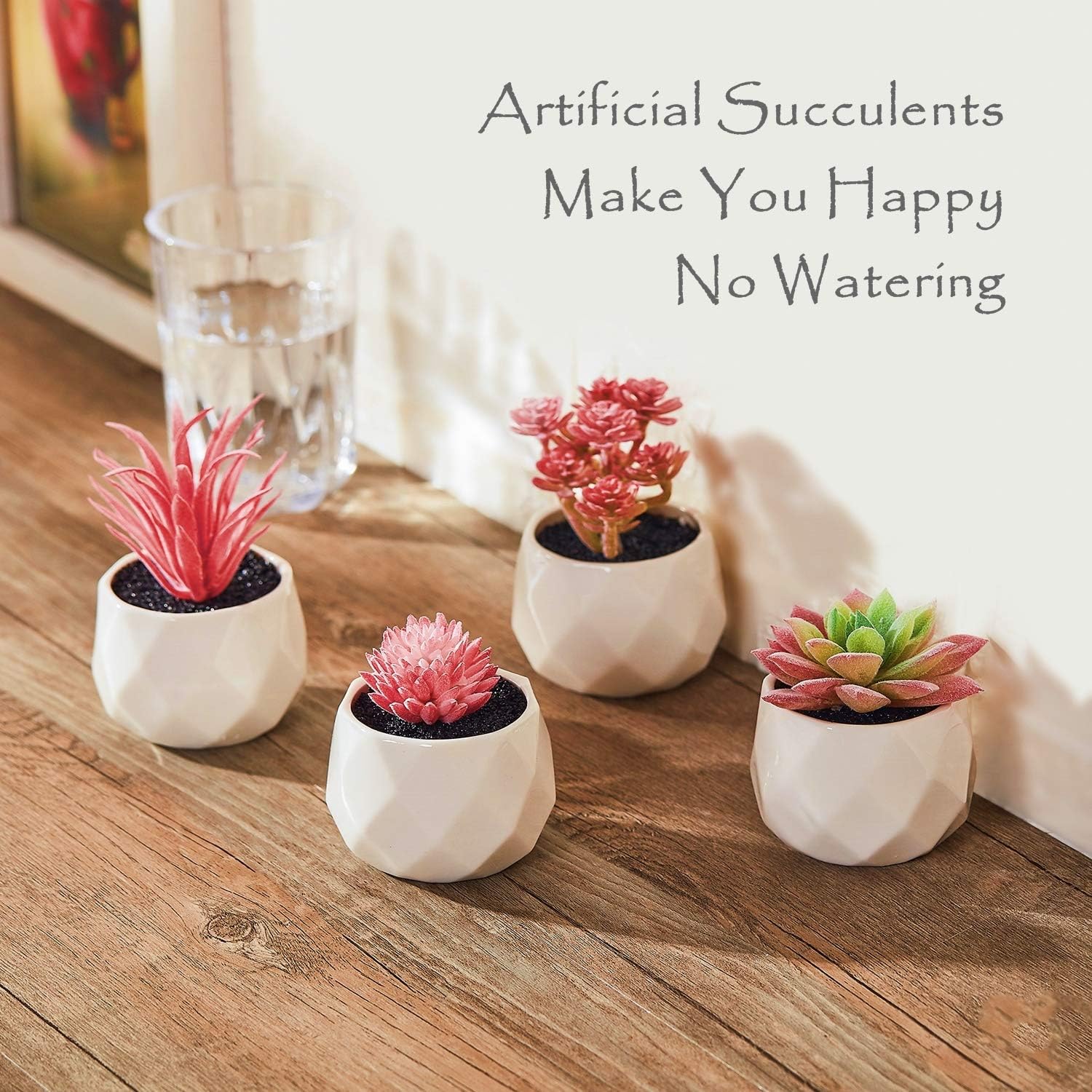 Artificial Succulent Plants Faux Succulents in White Ceramic Pots, Pink Decor