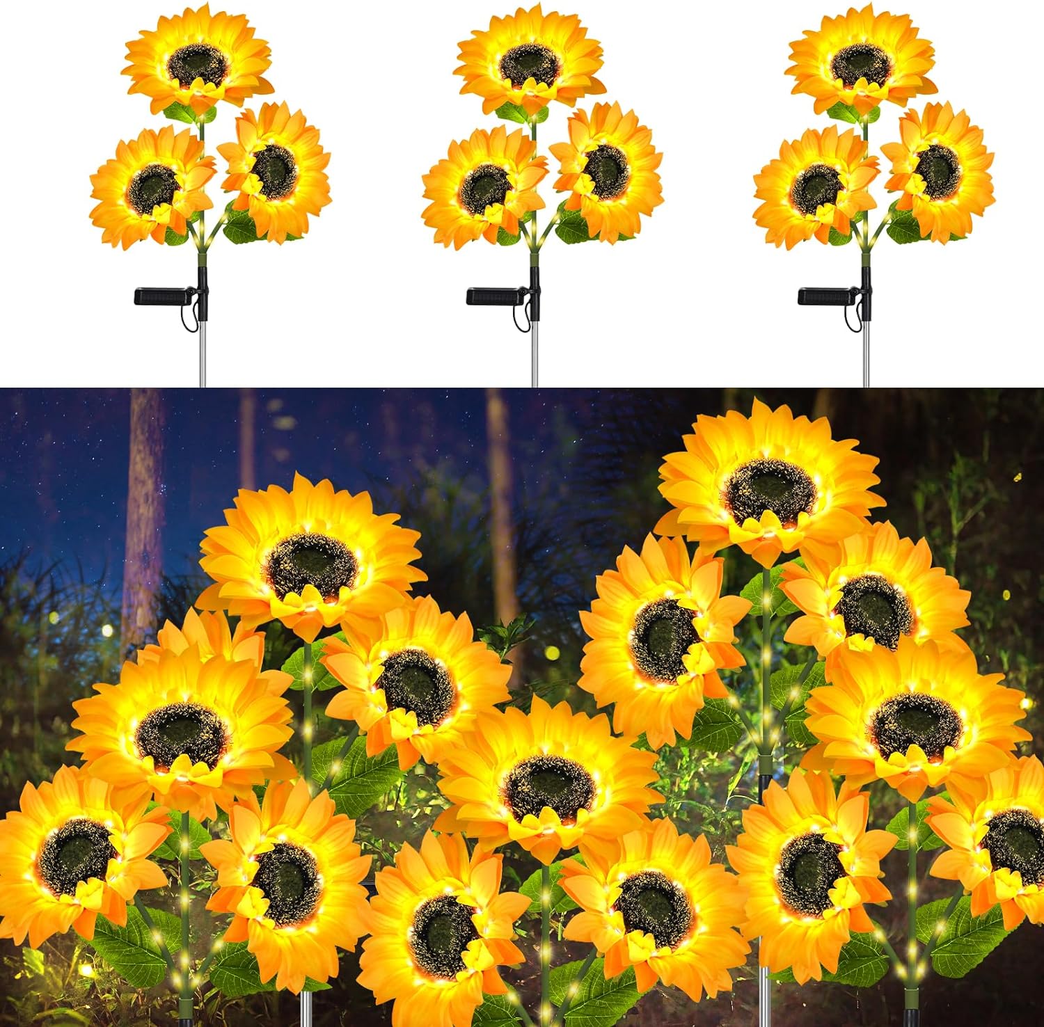 Solar Lights Outdoor 3 Packs, 9 Sunflowers Lights for Patio Yard Outdoor Decoration