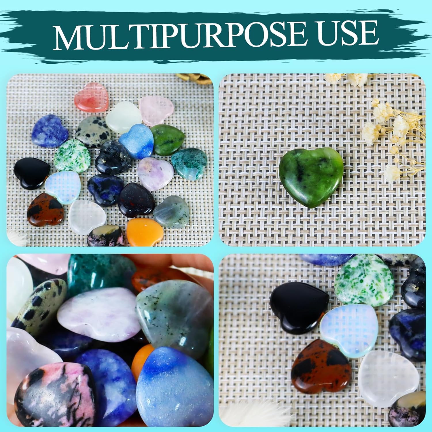 Heart Healing Crystals Rose Quartz Amethyst Heart Love Stones Set 20 Pieces, Balancing Meditation Gift (0.8")