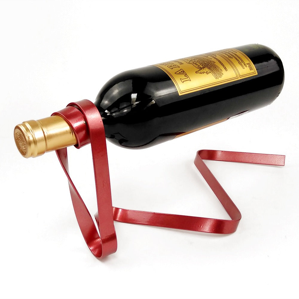 Modern Wine Rack Metal Ribbon Balance Design Home Decor