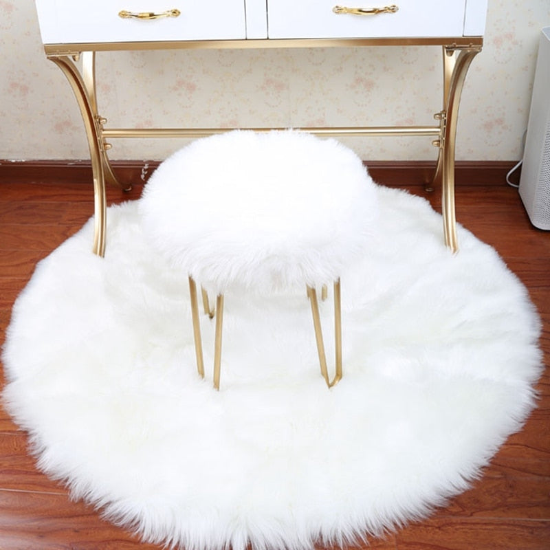 Bedroom Artificial Sheepskin Rug Fur Mat, White (30*30CM)