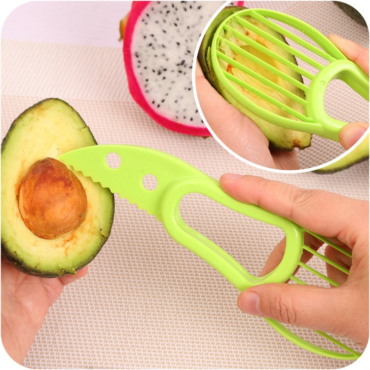 3 in 1 Avocado Slicer Shea Corer Butter Peeler Fruit Cutter Pulp Separator Vegetables Tool, Green