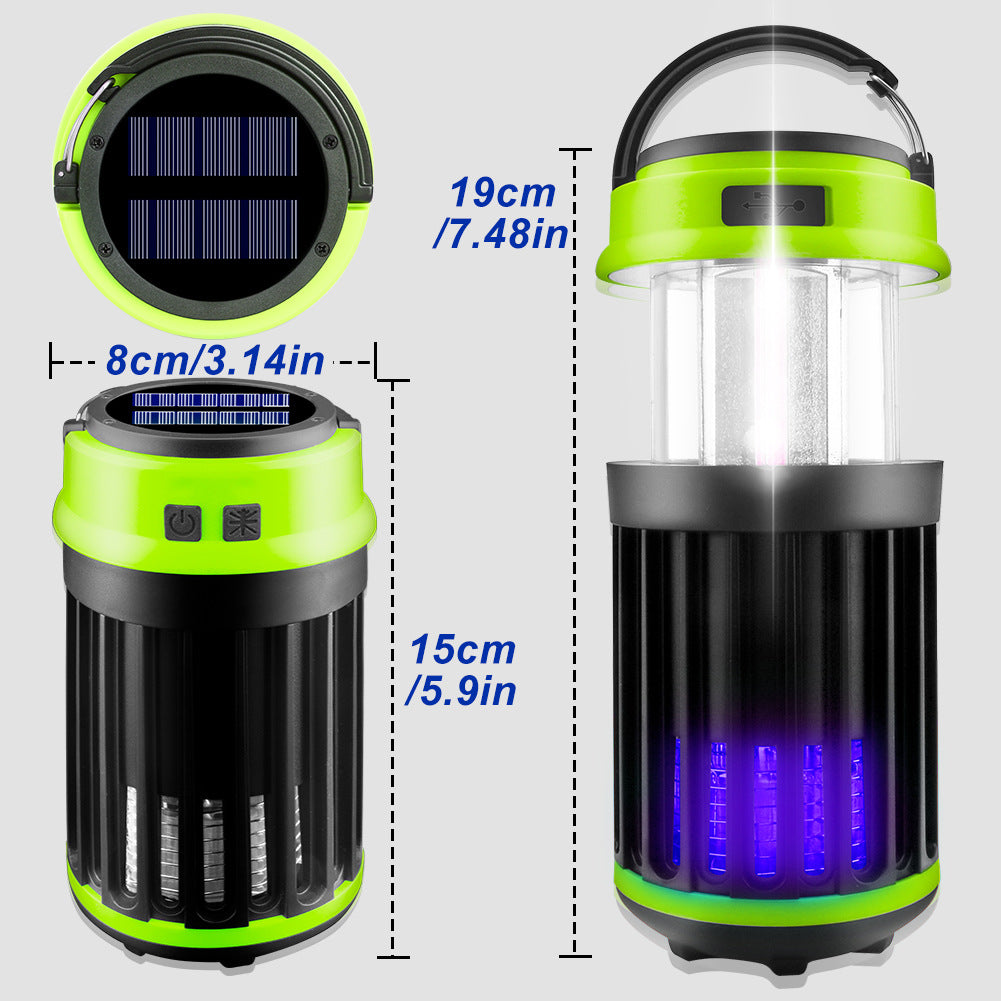 Solar LED Electric Shock Mosquito Killer Lamp Rechargeable Outdoor Waterproof USB (Green)