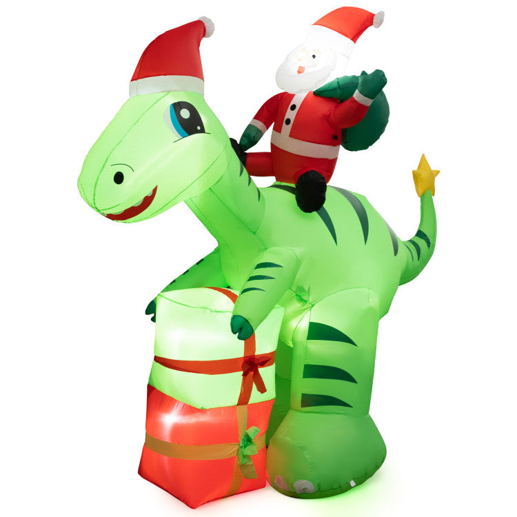 Christmas Inflatable Santa Claus Dinosaur Decoration with Gift Boxes (8 Feet)