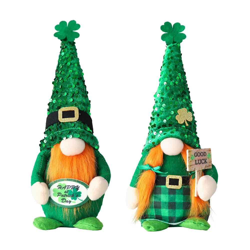 Irish St. Patrick's Day Rudolph Gnome Green Clover Lucky Elf Doll