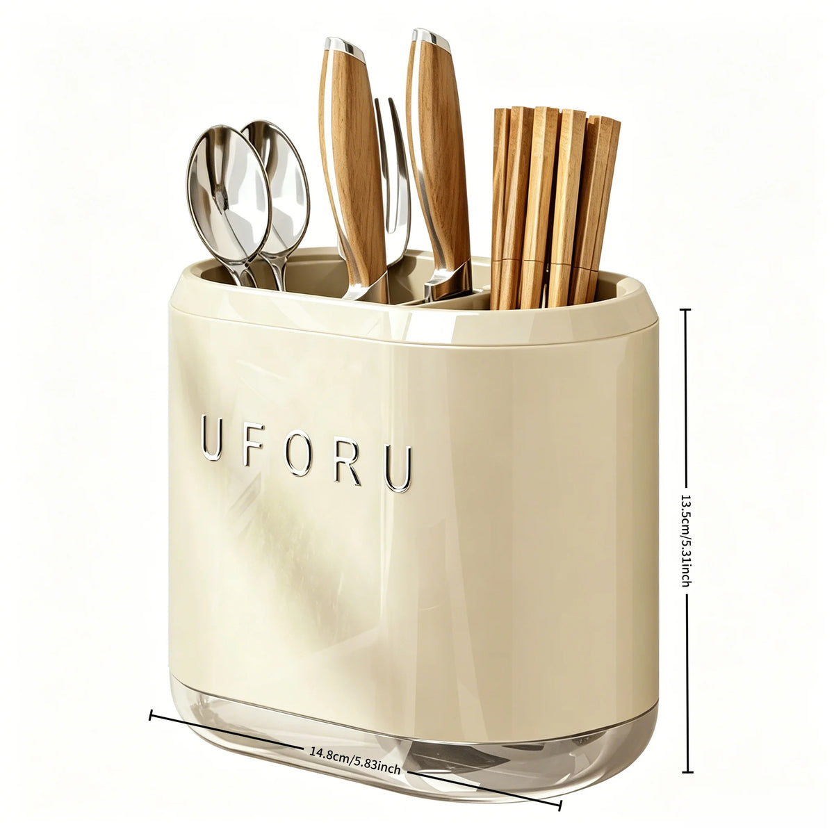 No-Drill Wall-Mounted Utensil Holder, Kitchen Cutlery Organizer for Spoons, Forks &amp; Chopsticks, Removable Drain Tray, Dual-Use Countertop &amp; Wall Hanging Drying Rack