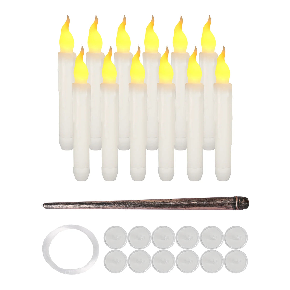 Halloween Floating LED Candles with Magic Wand – Flickering Flameless Taper Lights for Party &amp; Home Decor