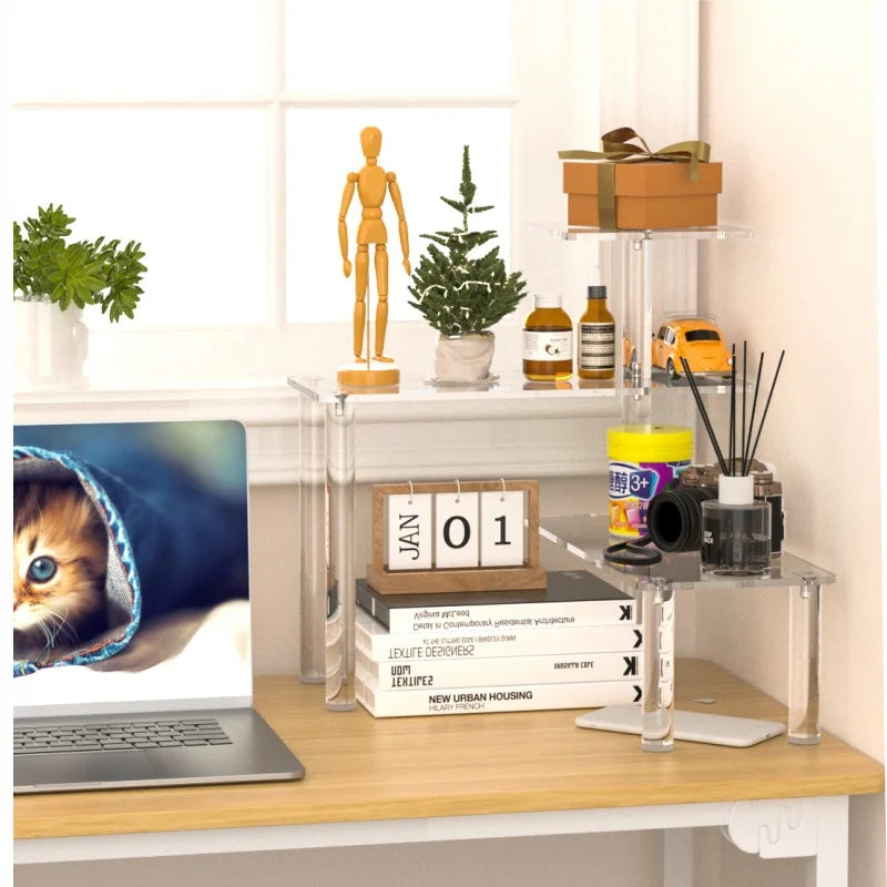 3-Tier Clear Acrylic Display Riser, Multi-Level Desktop Organizer Stand for Perfume, Skincare, Collectibles, Cupcakes &amp; Countertop Display