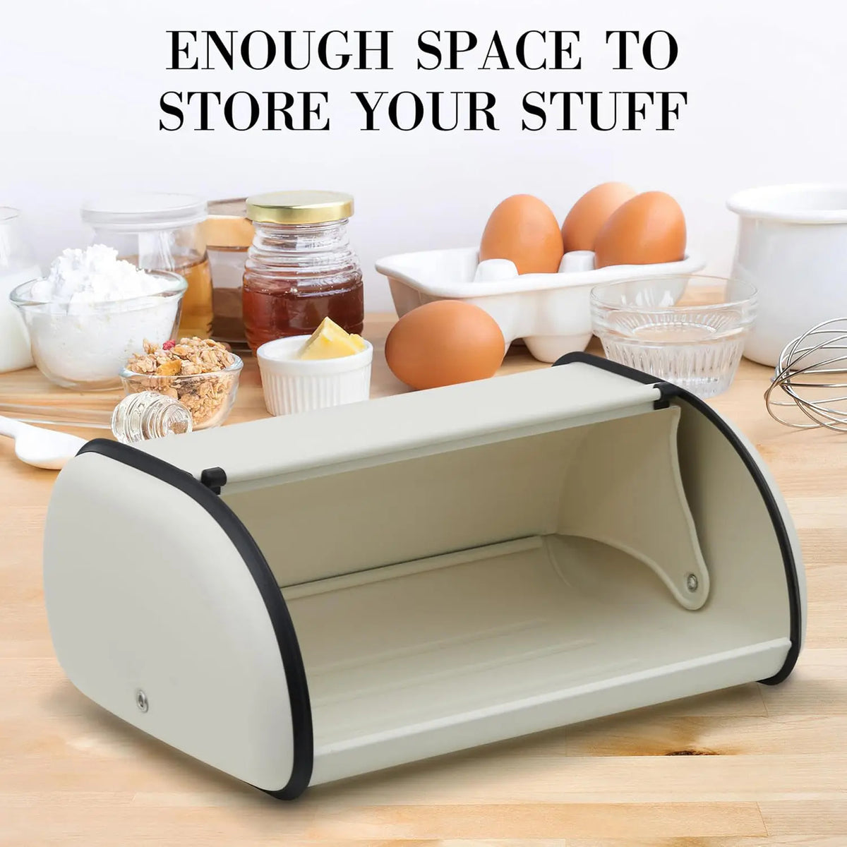 Stainless Steel Bread Box for Kitchen Countertop – Metal Roll-Top Bread Bin &amp; Storage Container