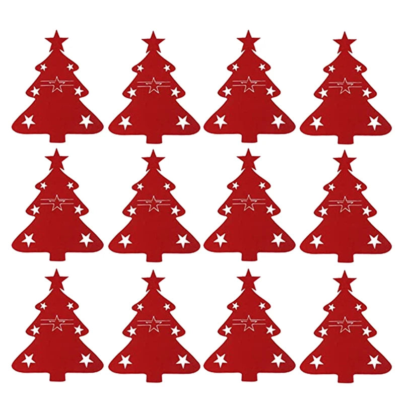 12pcs Felt Christmas Tree Cutlery Rack Fork Spoon Bag Christmas Table Decoration (Red)