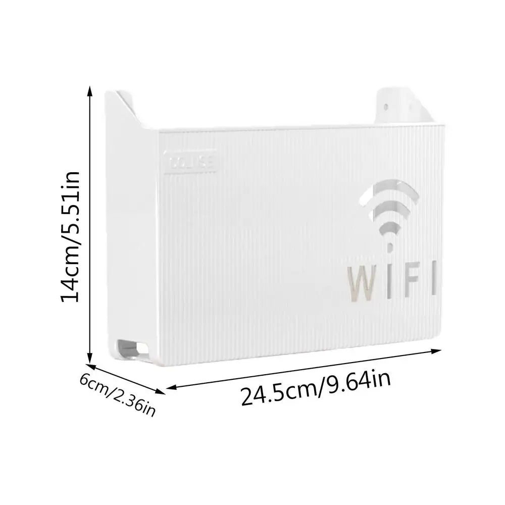 Wireless Wifi Router Storage Box Wall Mount Decor (White)