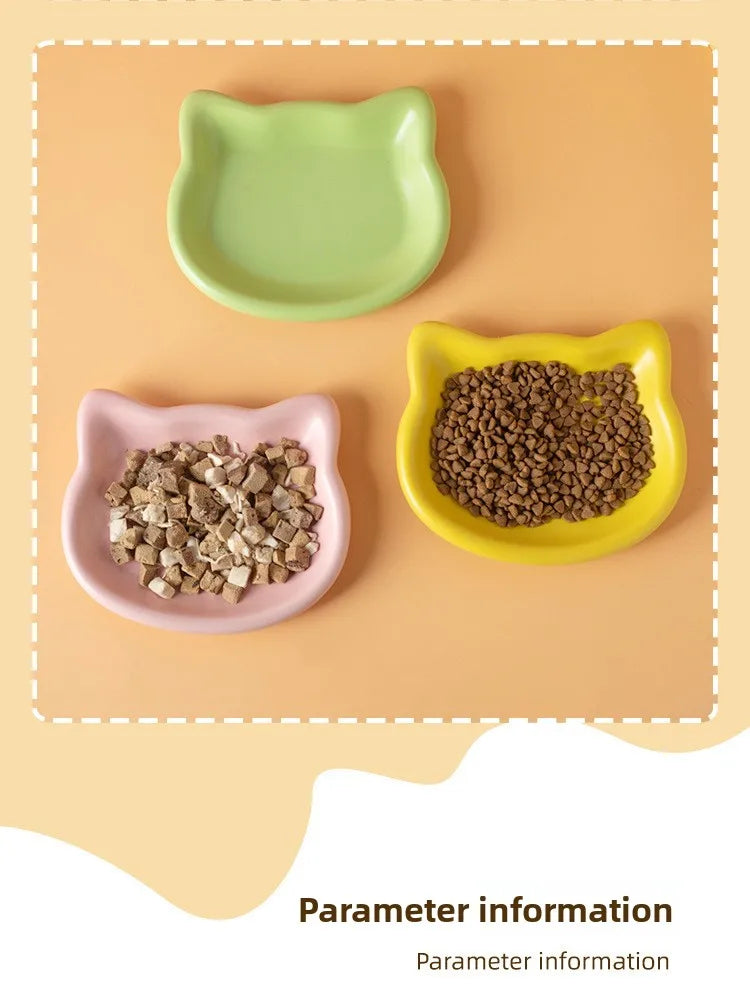 Ergonomic Dwarf Cat Food Plate Low-Profile Dish for Flat-Faced Cats (Yellow)