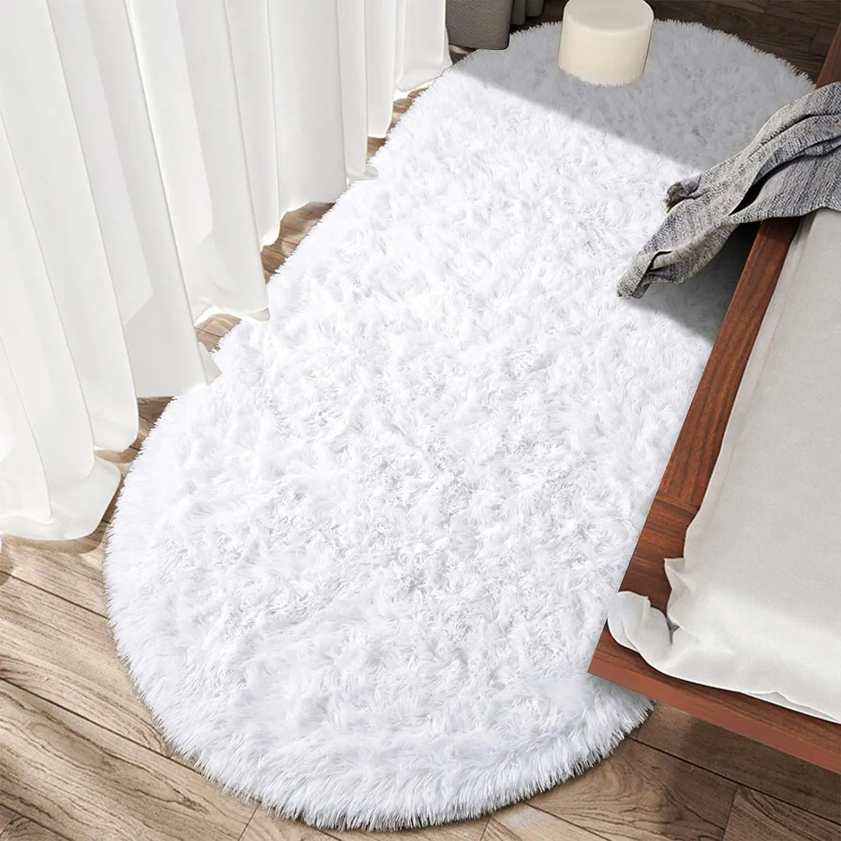 Oval Fluffy Area Rug Ultra Soft Plush Shaggy Carpet for Bedroom (White)