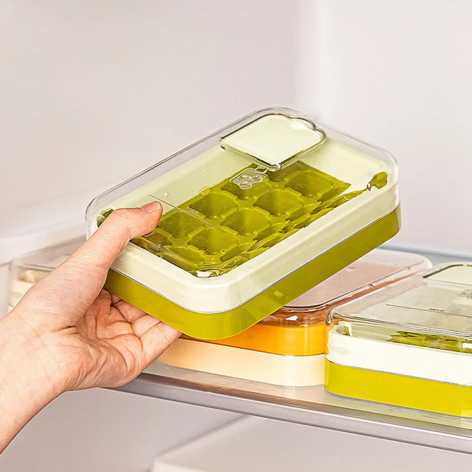 Silicone Ice Cube Tray with Storage Box – Press &amp; Release Ice Mold with Lid, Stackable Reusable Ice Maker for Freezer