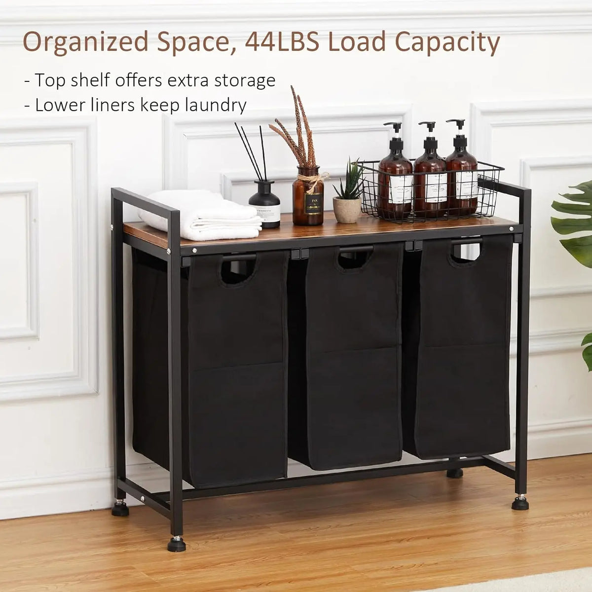 Laundry Hamper with Top Shelf &amp; Removable Laundry Bags