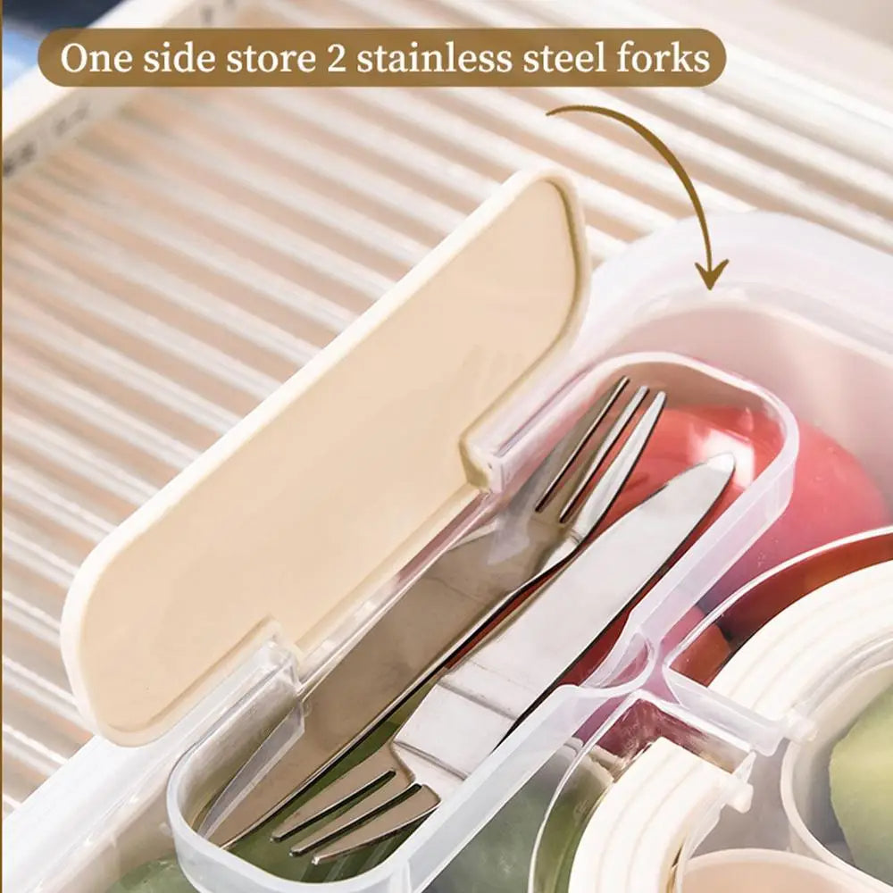 Lunch Box Snackle Container 8-Compartment Fruit Vegetable Tray with Fork