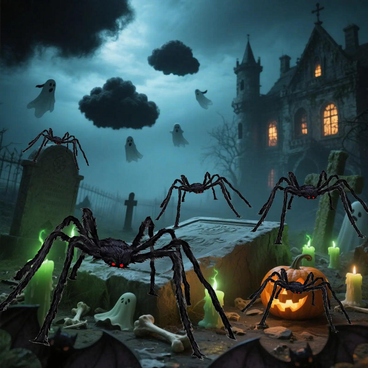 6.6 FT Giant Halloween Spider Decoration – Large Furry Indoor &amp; Outdoor Party Prop