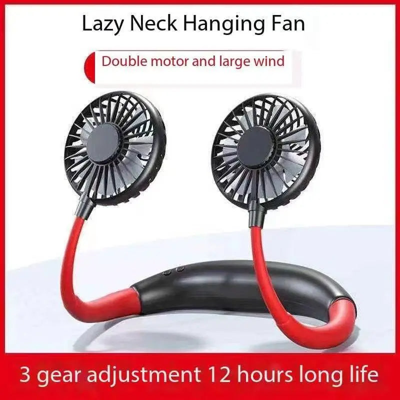 USB Portable Cold Fan Neck Hanging Rechargeable Fan with LED Lights