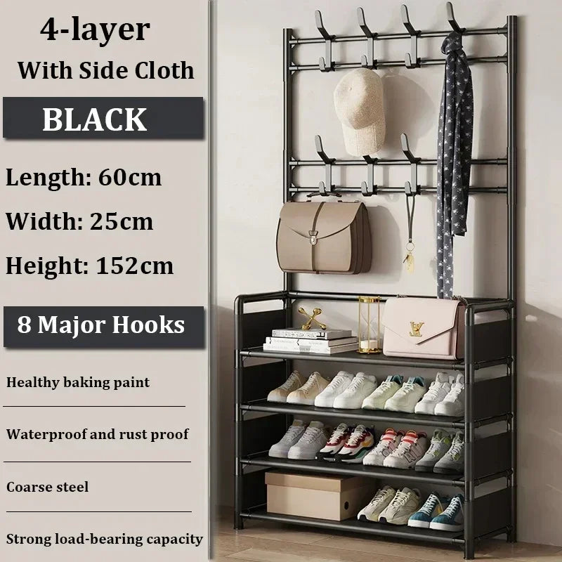 Multifunctional Shoe and Hat Rack 4 Layers for Small Spaces (Black)