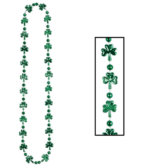 Shamrock and Ball Bead Necklaces 33&quot; Pack of 12 for St. Patrick&#39;s Day