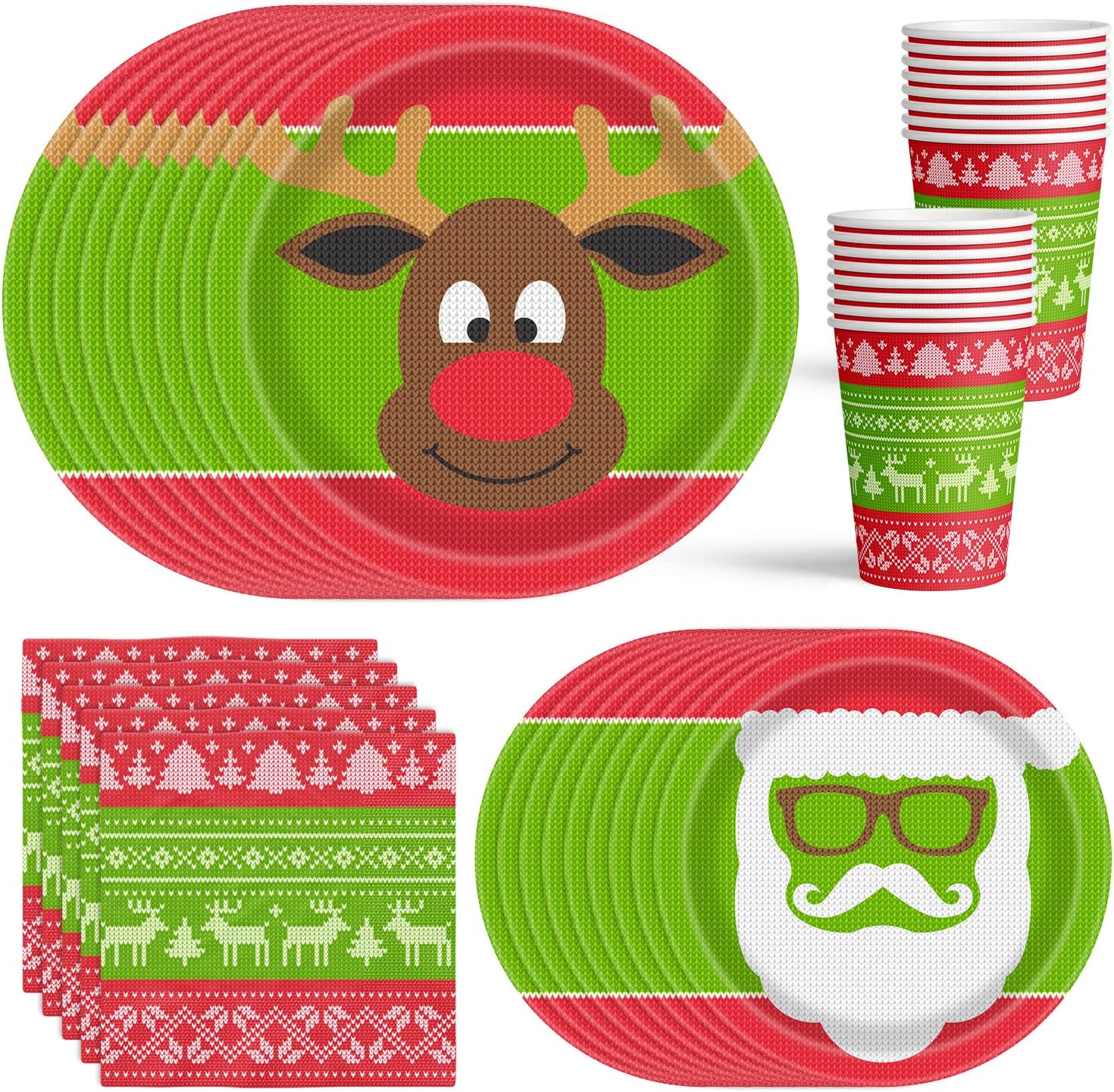 Disposable Dinner Plates Christmas Sweater Party Supplies 64 Piece Set (Serves 16 Guests)