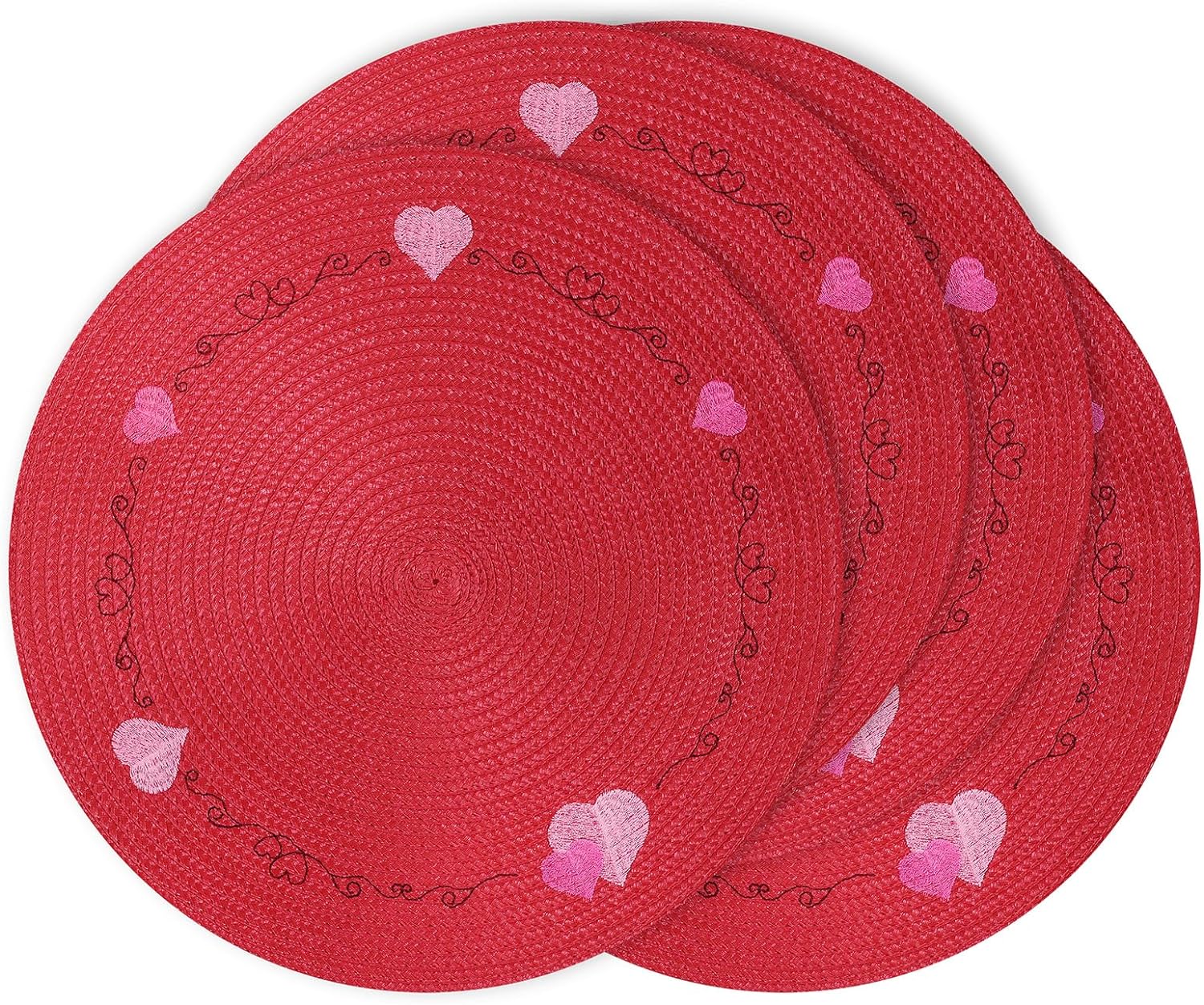 Round Valentines Placemats Set of 4, Heart Placemats for Round Tables (13.5")