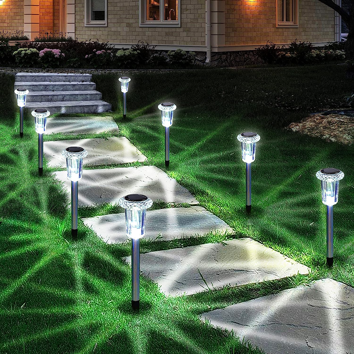 Solar Outdoor Lights, 10 Pack Waterproof Stainless Steel Solar Stake Lights