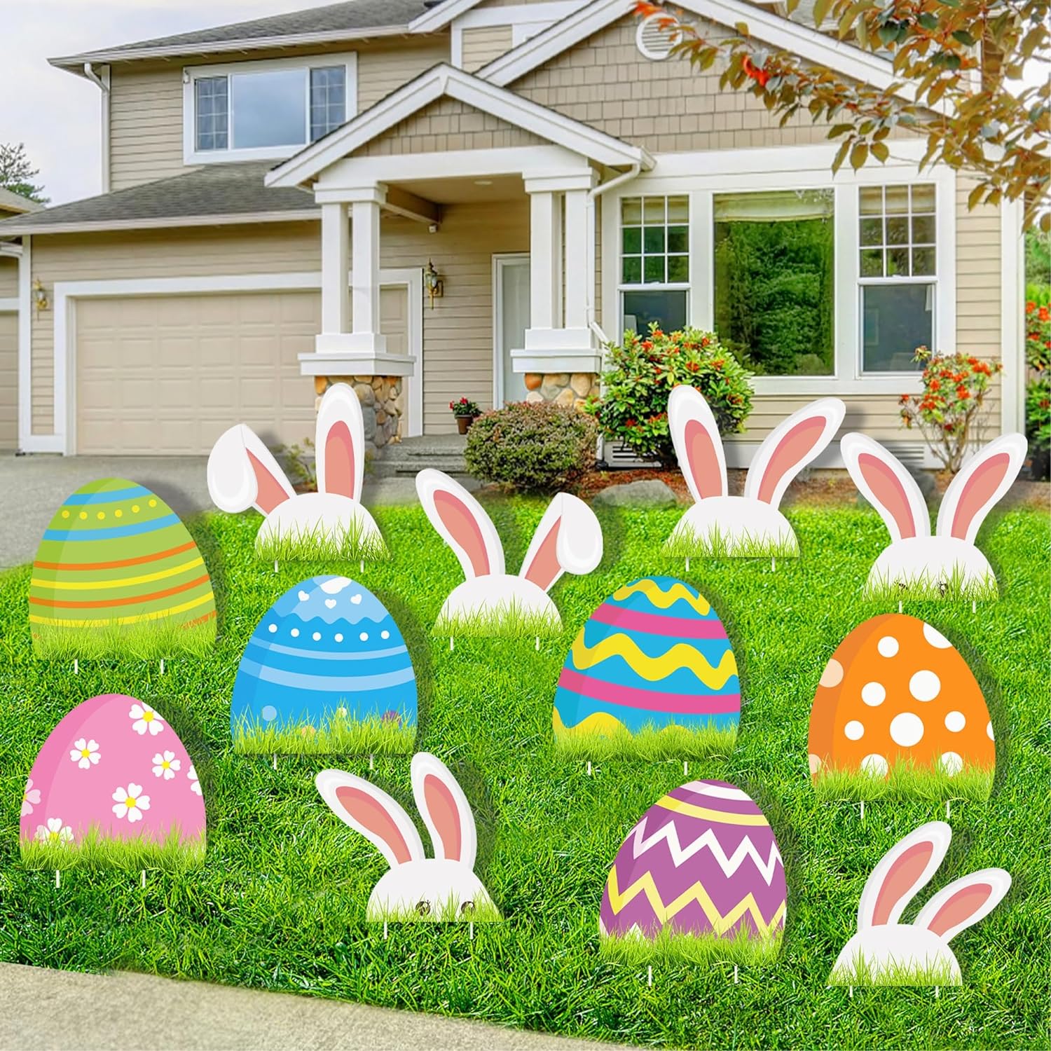 Easter Yard Sign 12PCS Decorations Outdoor with Stakes Waterproof Easter Yard Lawn Decorations