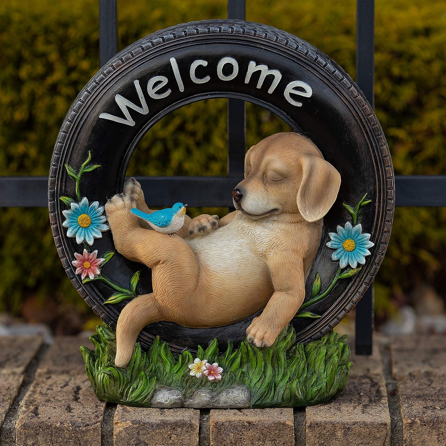 Solar Powered Welcome Puppy Dog Outdoor Decor Garden Light